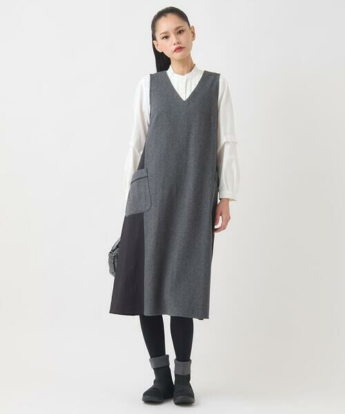HIROKO BIS GRANDE / ヒロコビス グランデ ロング・マキシ丈スカート | 【大きいサイズ】異素材Vネックジャンパースカート /洗える | 詳細12