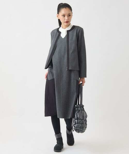HIROKO BIS GRANDE / ヒロコビス グランデ ロング・マキシ丈スカート | 【大きいサイズ】異素材Vネックジャンパースカート /洗える | 詳細15