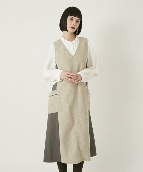 HIROKO BIS GRANDE / ヒロコビス グランデ ロング・マキシ丈スカート | 【大きいサイズ】異素材Vネックジャンパースカート /洗える | 詳細16