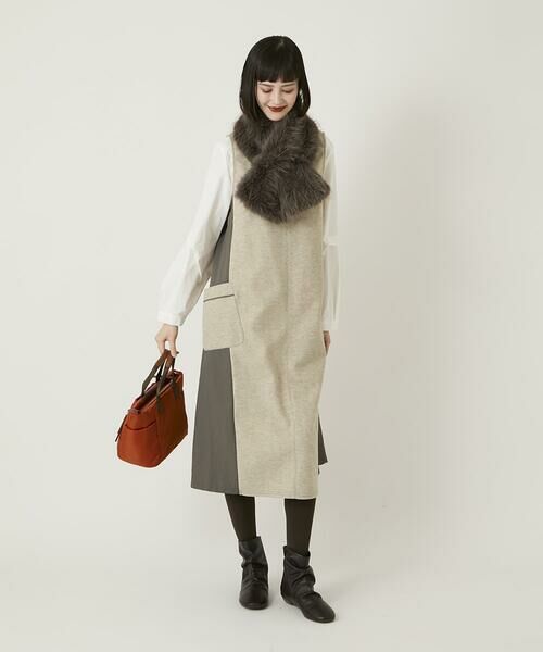 HIROKO BIS GRANDE / ヒロコビス グランデ ロング・マキシ丈スカート | 【大きいサイズ】異素材Vネックジャンパースカート /洗える | 詳細19