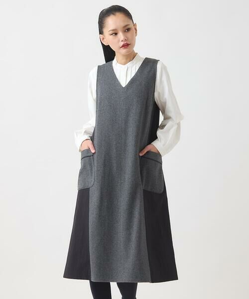 HIROKO BIS GRANDE / ヒロコビス グランデ ロング・マキシ丈スカート | 【大きいサイズ】異素材Vネックジャンパースカート /洗える | 詳細8
