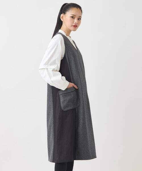 HIROKO BIS GRANDE / ヒロコビス グランデ ロング・マキシ丈スカート | 【大きいサイズ】異素材Vネックジャンパースカート /洗える | 詳細9