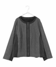 HIROKO BIS GRANDE / ヒロコビス グランデ ノーカラージャケット | 【大きいサイズ】異素材ノーカラージャケット /洗える