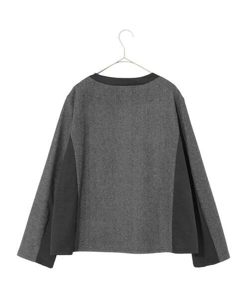 HIROKO BIS GRANDE / ヒロコビス グランデ ノーカラージャケット | 【大きいサイズ】異素材ノーカラージャケット /洗える | 詳細1