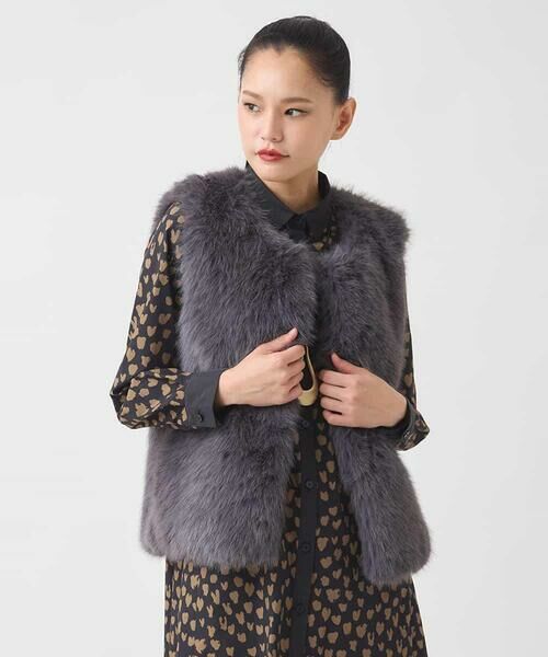 HIROKO BIS GRANDE / ヒロコビス グランデ ベスト | 【大きいサイズ】シャギーフェイクファージレ /洗える | 詳細14