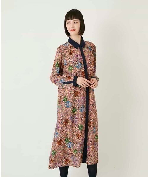 HIROKO BIS GRANDE / ヒロコビス グランデ ロング・マキシ丈ワンピース | 【大きいサイズ】幾何フラワーアートプリントワンピース /洗える | 詳細12