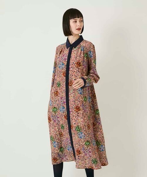 HIROKO BIS GRANDE / ヒロコビス グランデ ロング・マキシ丈ワンピース | 【大きいサイズ】幾何フラワーアートプリントワンピース /洗える | 詳細9