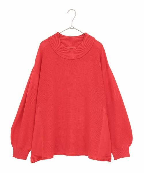 HIROKO BIS GRANDE / ヒロコビス グランデ ニット・セーター | 【大きいサイズ】リブネックデザインウールニットプルオーバー(レッド)