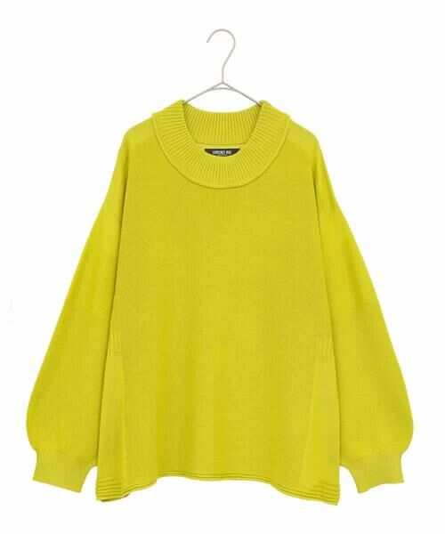 HIROKO BIS GRANDE / ヒロコビス グランデ ニット・セーター | 【大きいサイズ】リブネックデザインウールニットプルオーバー(ライトイエロー)