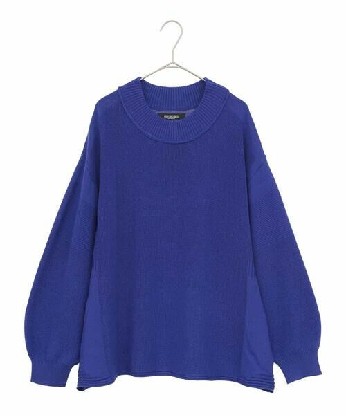 HIROKO BIS GRANDE / ヒロコビス グランデ ニット・セーター | 【大きいサイズ】リブネックデザインウールニットプルオーバー(ブルー)