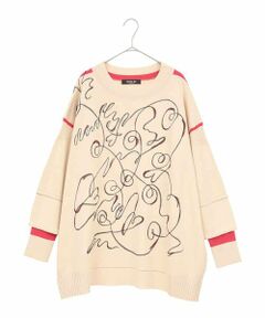 HIROKO BIS GRANDE / ヒロコビス グランデ ニット・セーター | 【大きいサイズ】ニュアンス刺繍アクセントニットプルオーバー