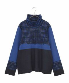 HIROKO BIS GRANDE / ヒロコビス グランデ ニット・セーター | 【大きいサイズ】チェックアクセントタートルネックニット