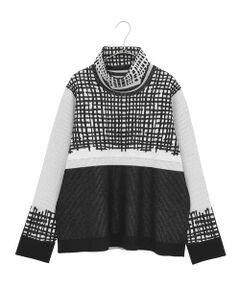 HIROKO BIS GRANDE / ヒロコビス グランデ ニット・セーター | 【大きいサイズ】チェックアクセントタートルネックニット