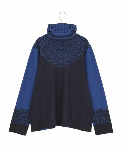 HIROKO BIS GRANDE / ヒロコビス グランデ ニット・セーター | 【大きいサイズ】チェックアクセントタートルネックニット | 詳細1