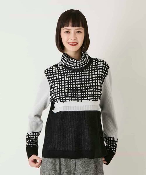 HIROKO BIS GRANDE / ヒロコビス グランデ ニット・セーター | 【大きいサイズ】チェックアクセントタートルネックニット | 詳細10