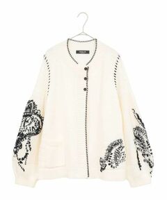 HIROKO BIS GRANDE / ヒロコビス グランデ カーディガン・ボレロ | 【大きいサイズ】ペイズリー刺繍ニットカーディガン