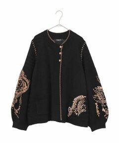 HIROKO BIS GRANDE / ヒロコビス グランデ カーディガン・ボレロ | 【大きいサイズ】ペイズリー刺繍ニットカーディガン