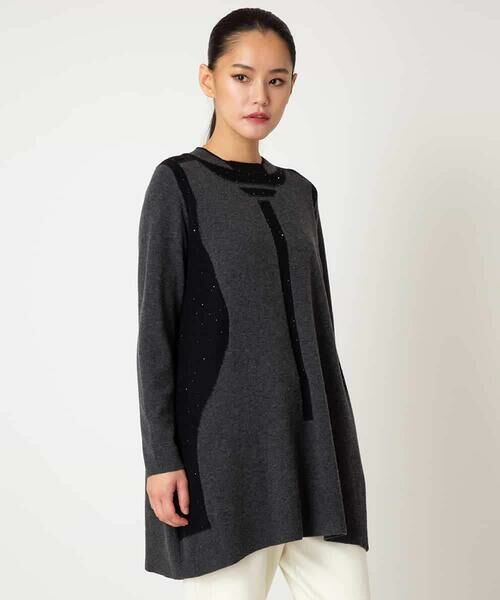 HIROKO BIS GRANDE / ヒロコビス グランデ ロング・マキシ丈スカート | 配色切り替えスパンコールニットチュニック | 詳細7