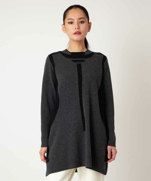 HIROKO BIS GRANDE / ヒロコビス グランデ ロング・マキシ丈スカート | 配色切り替えスパンコールニットチュニック | 詳細8