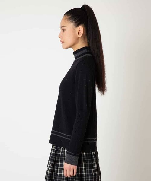 HIROKO BIS GRANDE / ヒロコビス グランデ ニット・セーター | 【大きいサイズ】ボーダーネックスパンコールニットプルオーバー | 詳細14