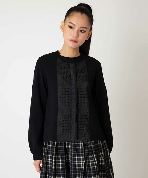 HIROKO BIS GRANDE / ヒロコビス グランデ カーディガン・ボレロ | 【大きいサイズ】レースドッキングニットカーディガン | 詳細1