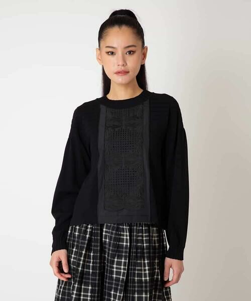 HIROKO BIS GRANDE / ヒロコビス グランデ ニット・セーター | 【大きいサイズ】レースドッキングニットプルオーバー | 詳細1