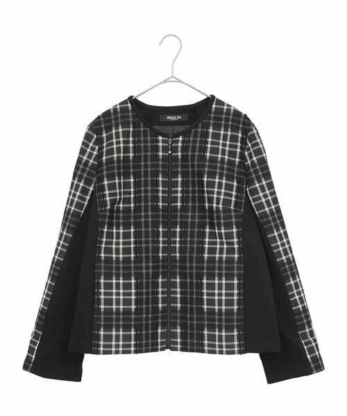 HIROKO BIS GRANDE/ヒロコビス グランデ 【大きいサイズ】チェックジャカードジップアップジャケット ブラック 3L HIROKO BIS GRANDE/ヒロコビス グランデ 【大きいサイズ】チェックジャカードジップアップジャケット ブラック 3L