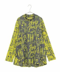 HIROKO BIS GRANDE / ヒロコビス グランデ カットソー | 【大きいサイズ】アートロゴ総柄モックネックカットソー /洗える