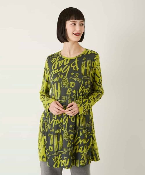 HIROKO BIS GRANDE / ヒロコビス グランデ チュニック | 【大きいサイズ】アートロゴ総柄チュニックカットソー /洗える | 詳細1