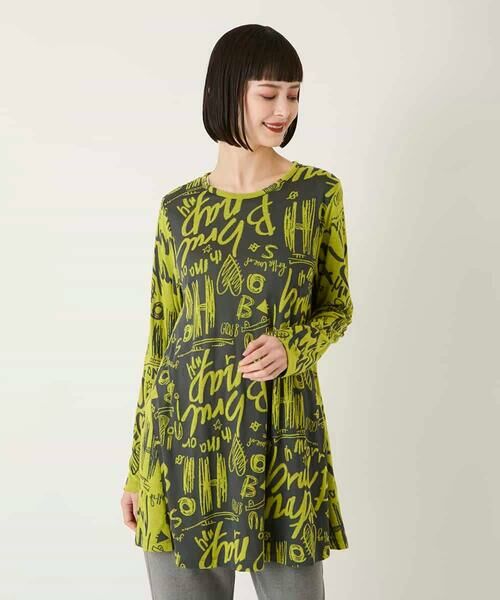 HIROKO BIS GRANDE / ヒロコビス グランデ チュニック | 【大きいサイズ】アートロゴ総柄チュニックカットソー /洗える | 詳細16