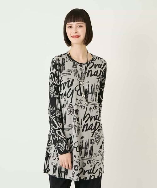 HIROKO BIS GRANDE / ヒロコビス グランデ チュニック | 【大きいサイズ】アートロゴ総柄チュニックカットソー /洗える | 詳細6