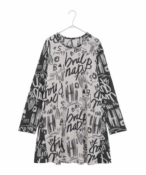 HIROKO BIS GRANDE/ヒロコビス グランデ 【大きいサイズ】アートロゴ総柄チュニックカットソー /洗える ライトグレー 3L