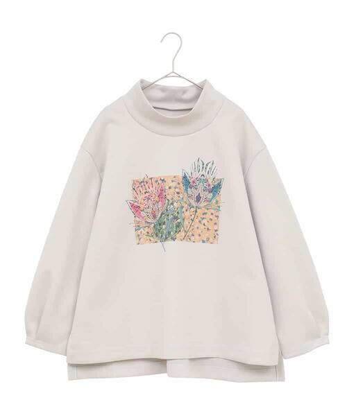 HIROKO BIS GRANDE / ヒロコビス グランデ カットソー | 【大きいサイズ】幾何アートフラワーボンディングプルオーバー /洗える(ベージュ)