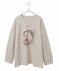 HIROKO BIS GRANDE / ヒロコビス グランデ カットソー | 【大きいサイズ】グラフィカルモチーフデザインスウェット /洗える