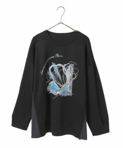 HIROKO BIS GRANDE / ヒロコビス グランデ カットソー | 【大きいサイズ】グラフィカルモチーフデザインスウェット /洗える