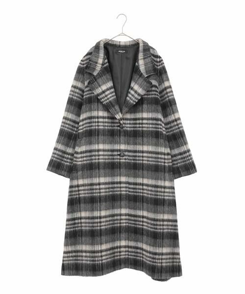 HIROKO BIS GRANDE / ヒロコビス グランデ その他アウター | 【大きいサイズ】ウールシャギーチェック柄コート(ブラック)