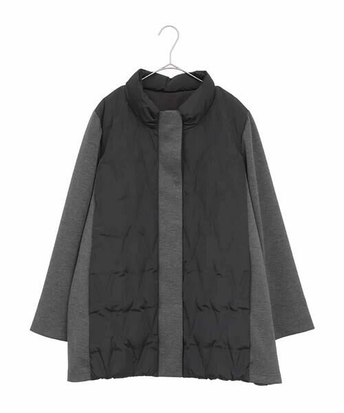 HIROKO BIS GRANDE / ヒロコビス グランデ ダウンジャケット・ベスト | 【大きいサイズ】圧着キルトジョイントデザインコート(ブラック)