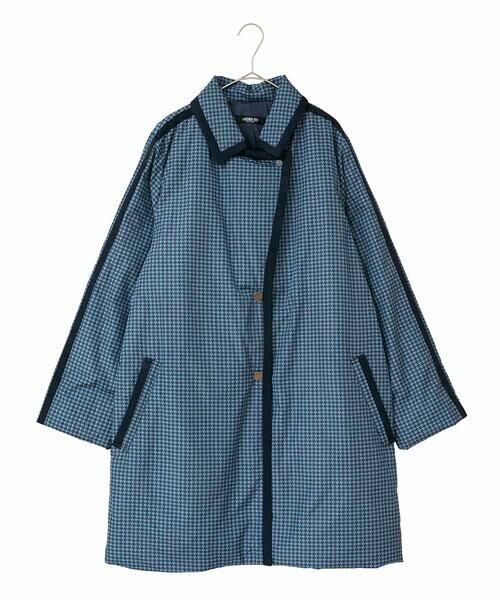 HIROKO BIS GRANDE / ヒロコビス グランデ ダウンジャケット・ベスト | 【大きいサイズ】千鳥プリントテープアクセントダウンコート(ネイビー)