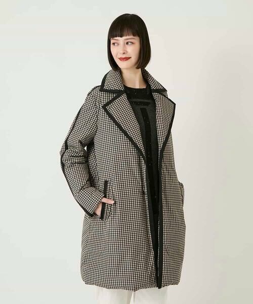 HIROKO BIS GRANDE / ヒロコビス グランデ ダウンジャケット・ベスト | 【大きいサイズ】千鳥プリントテープアクセントダウンコート | 詳細25