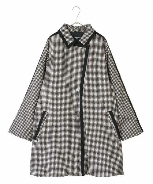 HIROKO BIS GRANDE / ヒロコビス グランデ ダウンジャケット・ベスト | 【大きいサイズ】千鳥プリントテープアクセントダウンコート(ブラック)