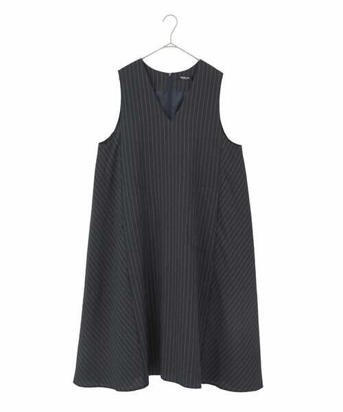 HIROKO BIS GRANDE / ヒロコビス グランデ ロング・マキシ丈スカート | 【大きいサイズ】ピンストライプフレアジャンパースカート（ネイビー）