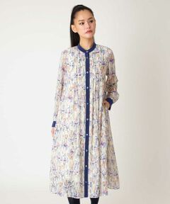 HIROKO BIS GRANDE / ヒロコビス グランデ ロング・マキシ丈ワンピース | 【大きいサイズ】アイリスモチーフタックワンピース