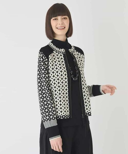 HIROKO BIS GRANDE / ヒロコビス グランデ カーディガン・ボレロ | 【大きいサイズ】ジャカード×インターシャ幾何柄ニットカーディガン | 詳細8