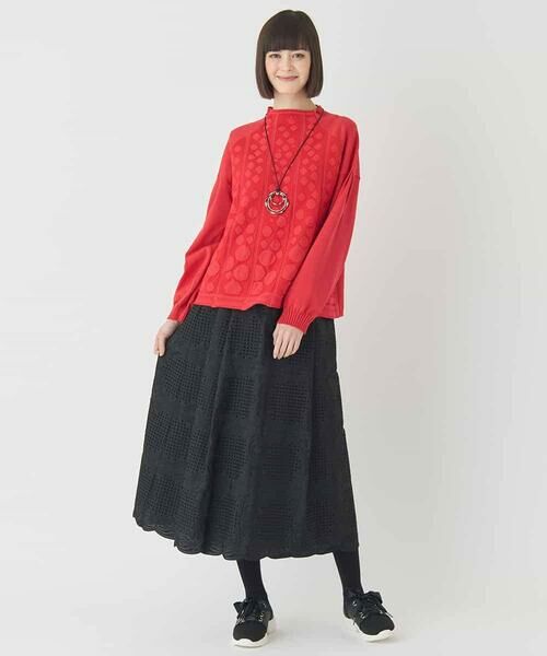 HIROKO BIS GRANDE / ヒロコビス グランデ ニット・セーター | 【大きいサイズ】ボリュームスリーブドットジャカードニットトップ | 詳細5