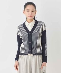 HIROKO BIS GRANDE / ヒロコビス グランデ ニット・セーター | 【大きいサイズ】ボーダーミックスニットカーディガン
