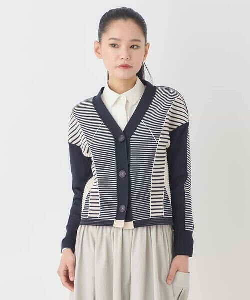 HIROKO BIS GRANDE / ヒロコビス グランデ ニット・セーター | 【大きいサイズ】ボーダーミックスニットカーディガン | 詳細1
