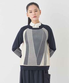 HIROKO BIS GRANDE / ヒロコビス グランデ ニット・セーター | 【大きいサイズ】ボーダーミックスニットプルオーバー