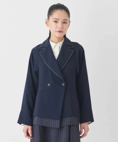 HIROKO BIS GRANDE / ヒロコビス グランデ テーラードジャケット | 【大きいサイズ】無地×ストライプレイヤード風ジャケット | 詳細1