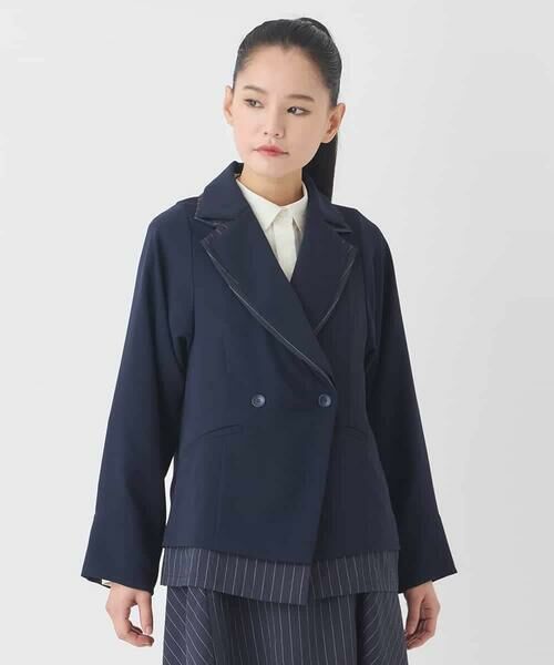 HIROKO BIS GRANDE / ヒロコビス グランデ テーラードジャケット | 【大きいサイズ】無地×ストライプレイヤード風ジャケット | 詳細2