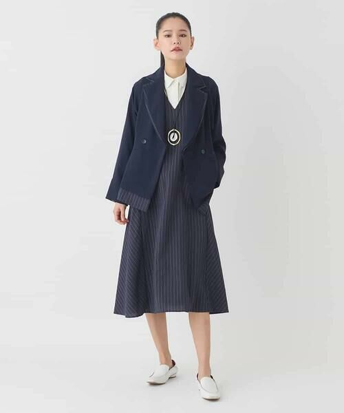 HIROKO BIS GRANDE / ヒロコビス グランデ テーラードジャケット | 【大きいサイズ】無地×ストライプレイヤード風ジャケット | 詳細5